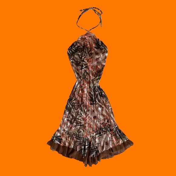 00's vintage earthy silk chiffon y2k halter asymmetrical dress Size 6 caché - Picture 5 of 15